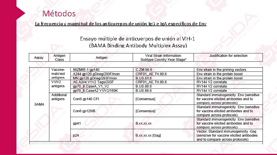 Métodos La frecuencia y magnitud de los anticuerpos de unión Ig. G e Ig.