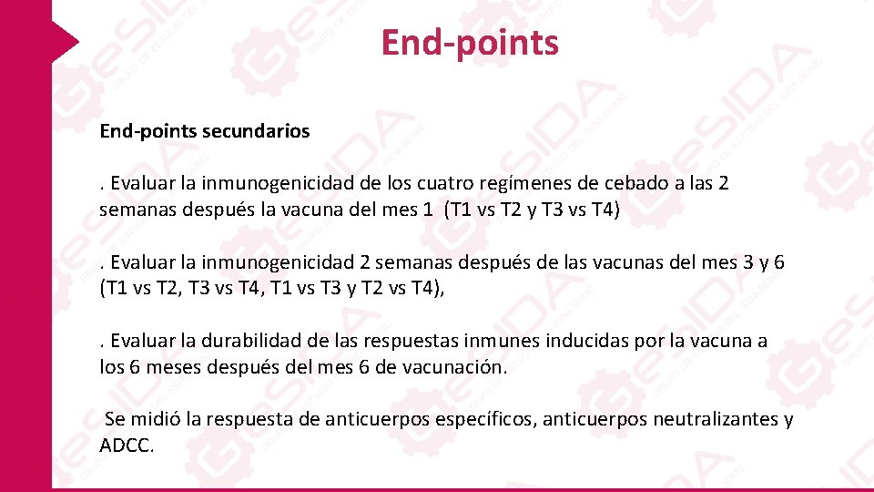 End-points secundarios. Evaluar la inmunogenicidad de los cuatro regímenes de cebado a las 2