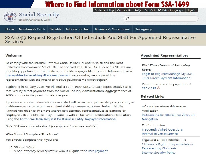 Where to Find Information about Form SSA-1699 