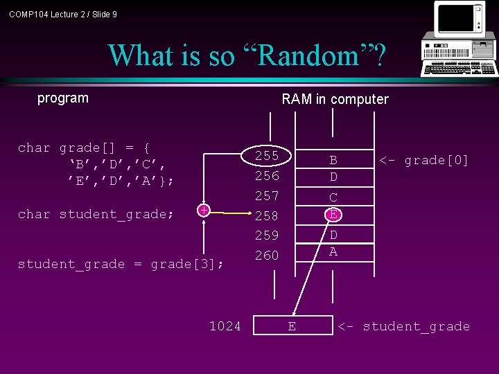 COMP 104 Lecture 2 / Slide 9 What is so “Random”? program RAM in COMP 104 Lecture 2 / Slide 9 What is so “Random”? program RAM in
