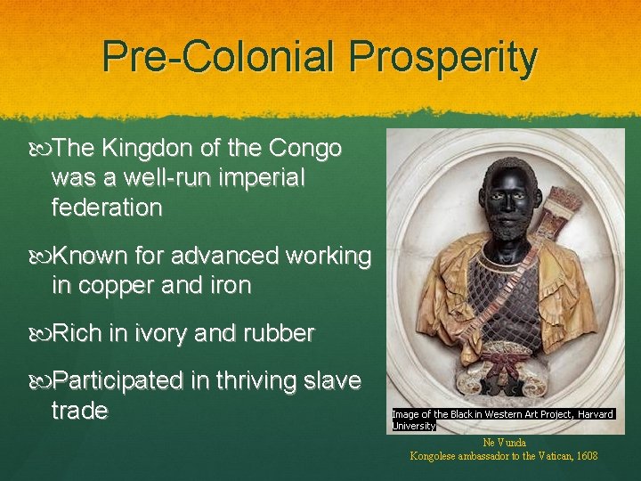 Pre-Colonial Prosperity The Kingdon of the Congo was a well-run imperial federation Known for