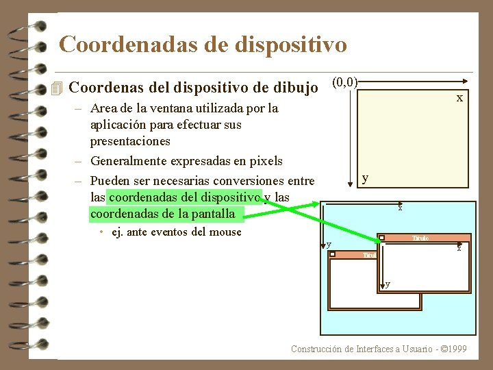 Coordenadas de dispositivo 4 Coordenas del dispositivo de dibujo (0, 0) – Area de