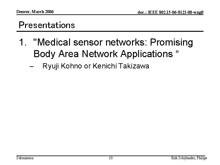 Denver, March 2006 doc. : IEEE 802. 15 -06 -0121 -00 -wng 0 Presentations