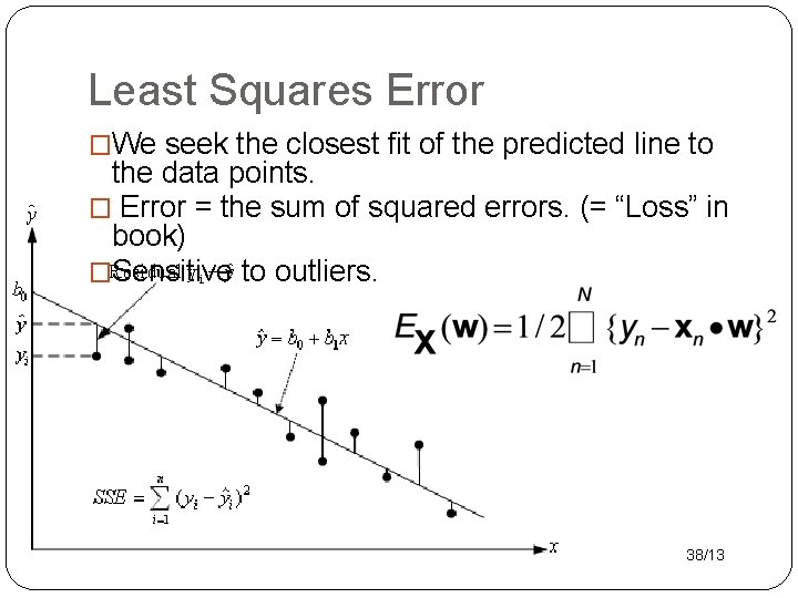 Least Squares Error �We seek the closest fit of the predicted line to the