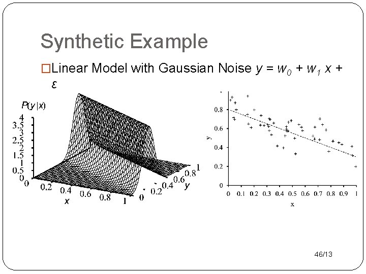 Synthetic Example �Linear Model with Gaussian Noise y = w 0 + w 1