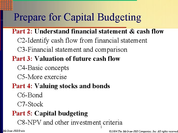 Prepare for Capital Budgeting Part 2: Understand financial statement & cash flow C 2