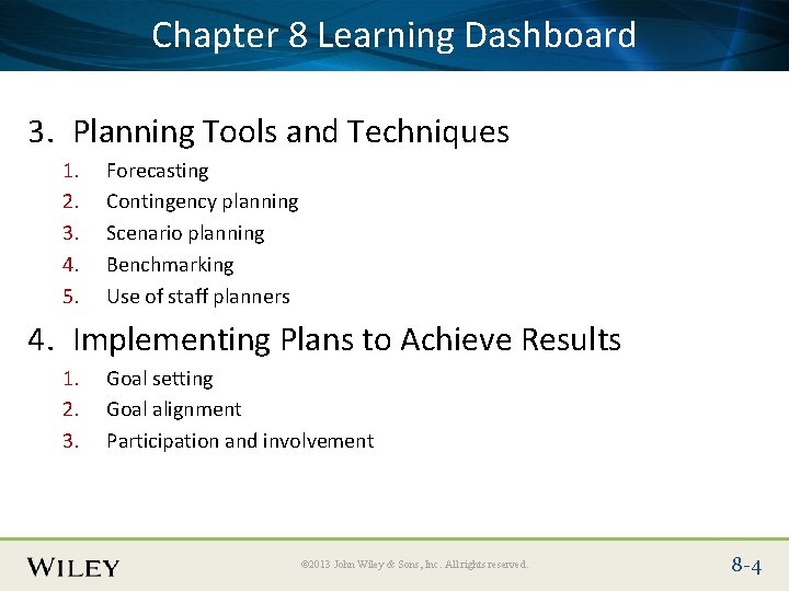 Place Slide Title Text Here Dashboard Chapter 8 Learning 3. Planning Tools and Techniques