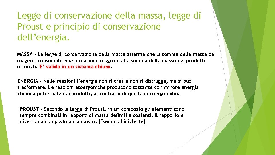 Legge di conservazione della massa, legge di Proust e principio di conservazione dell’energia. MASSA