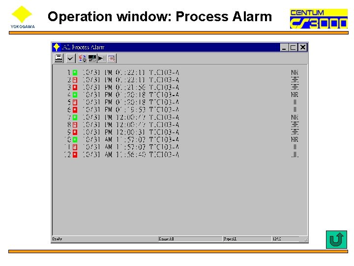 Operation window: Process Alarm YOKOGAWA 