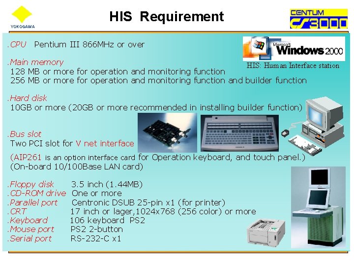 HIS Requirement YOKOGAWA . CPU Pentium III 866 MHz or over . Main memory