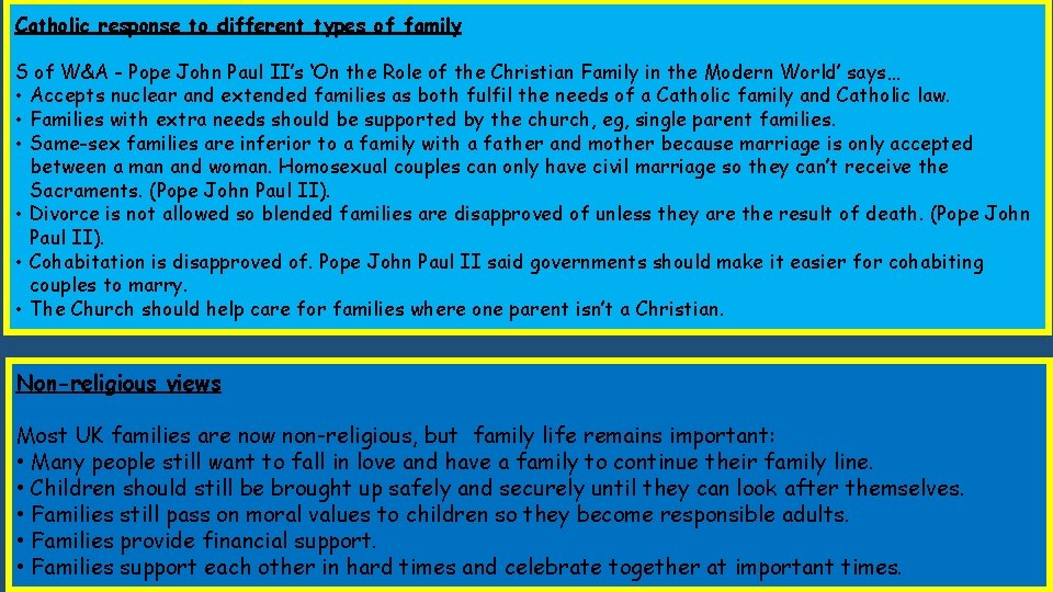 Catholic response to different types of family S of W&A - Pope John Paul