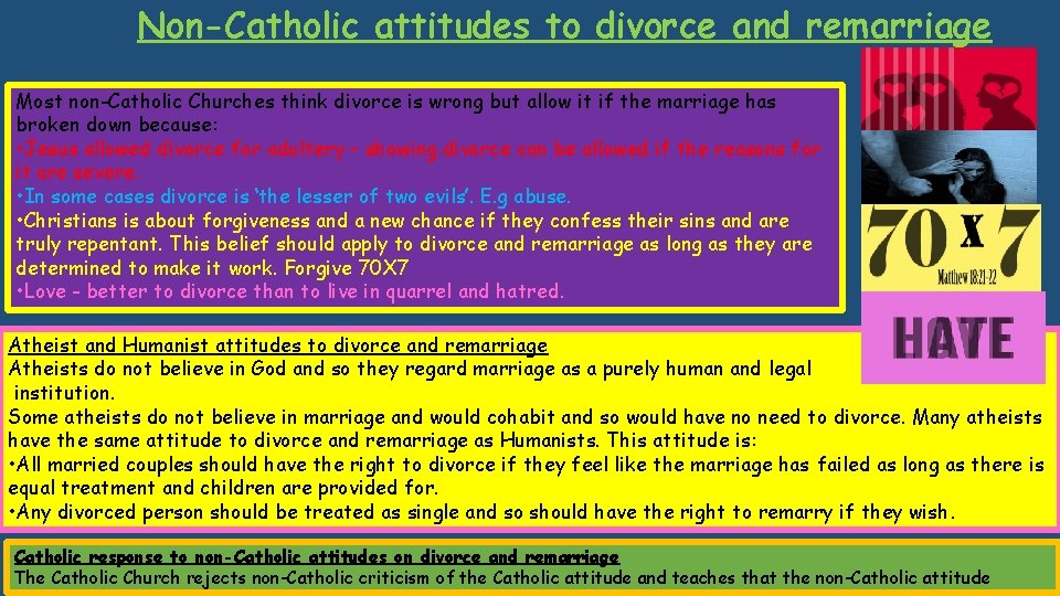 Non-Catholic attitudes to divorce and remarriage Most non-Catholic Churches think divorce is wrong but