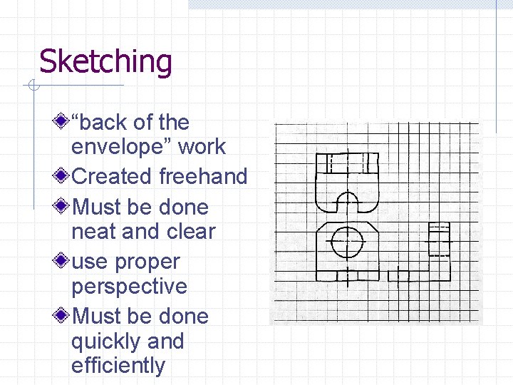 Sketching “back of the envelope” work Created freehand Must be done neat and clear