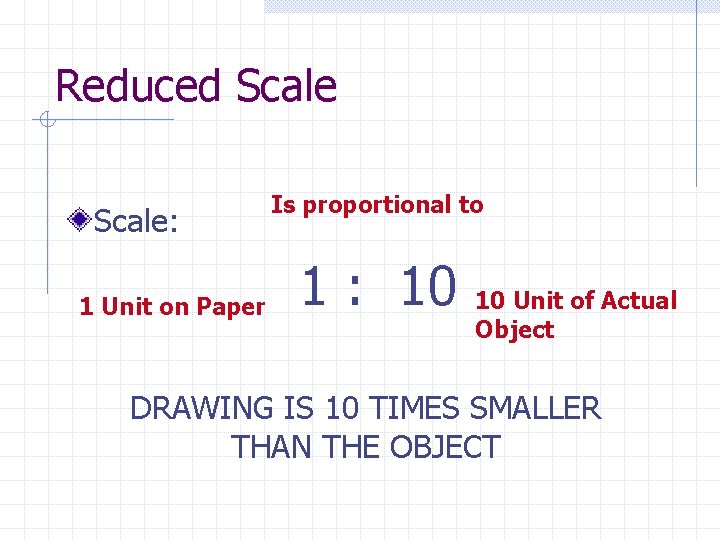 Reduced Scale: 1 Unit on Paper Is proportional to 1 : 10 10 Unit