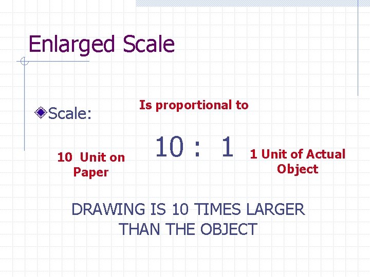 Enlarged Scale: 10 Unit on Paper Is proportional to 10 : 1 1 Unit