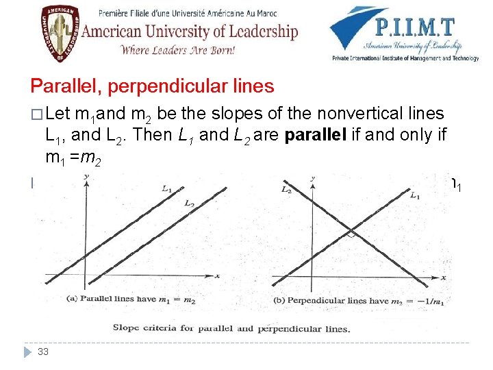 Parallel, perpendicular lines � Let m 1 and m 2 be the slopes of