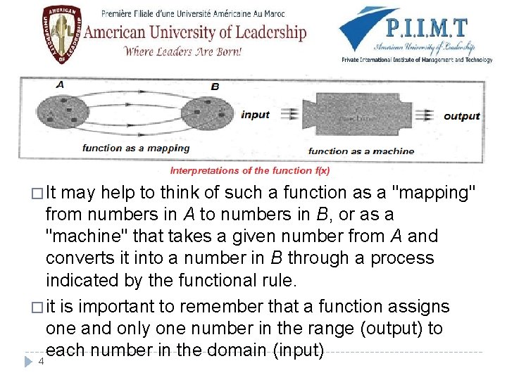 � It may help to think of such a function as a "mapping" from