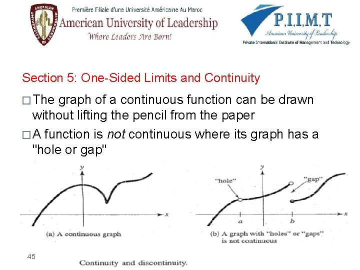 Section 5: One-Sided Limits and Continuity � The graph of a continuous function can