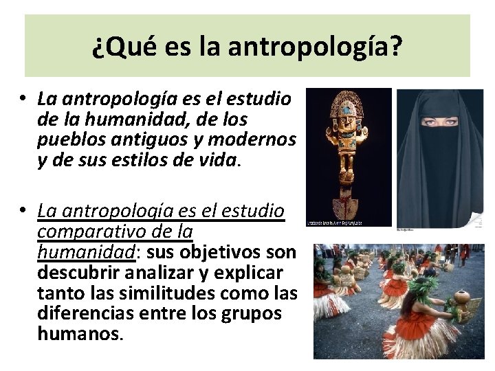 ¿Qué es la antropología? • La antropología es el estudio de la humanidad, de