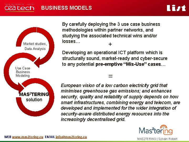BUSINESS MODELS Market studies, Data Analysis Use Case Business Modeling MAS 2 TERING solution