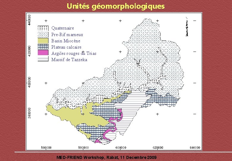 Unités géomorphologiques Quaternaire Pre-Rif marneux Basin Miocène Plateau calcaire Argiles rouges du Trias Massif