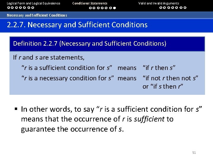 Logical Form and Logical Equivalence Conditional Statements Valid and Invalid Arguments Necessary and Sufficient