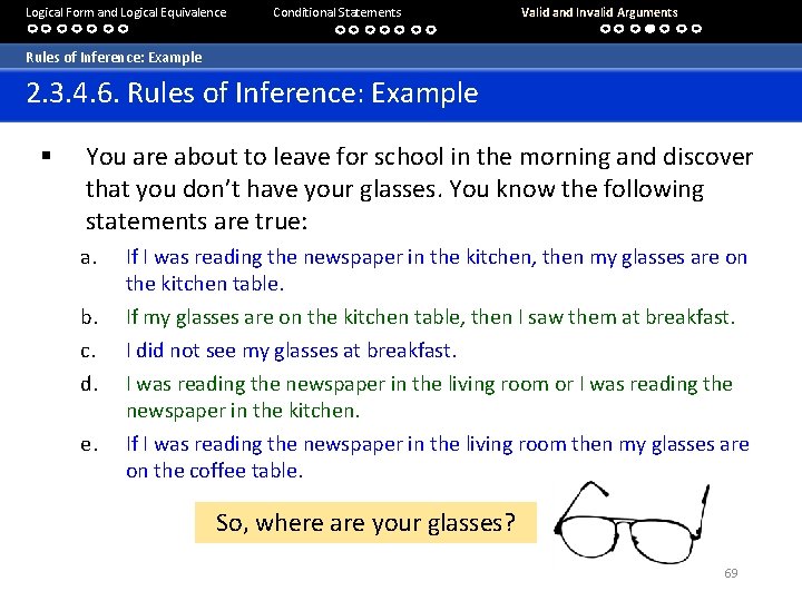 Logical Form and Logical Equivalence Conditional Statements Valid and Invalid Arguments Rules of Inference: