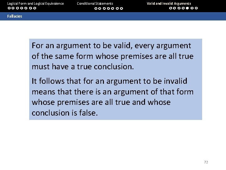 Logical Form and Logical Equivalence Conditional Statements Valid and Invalid Arguments Fallacies For an