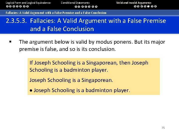 Logical Form and Logical Equivalence Conditional Statements Valid and Invalid Arguments Fallacies: A Valid