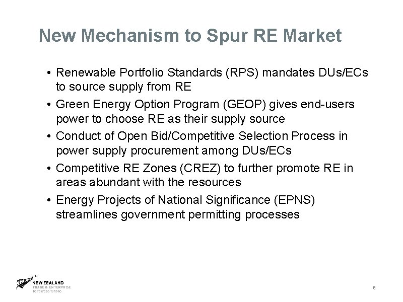 New Mechanism to Spur RE Market • Renewable Portfolio Standards (RPS) mandates DUs/ECs to