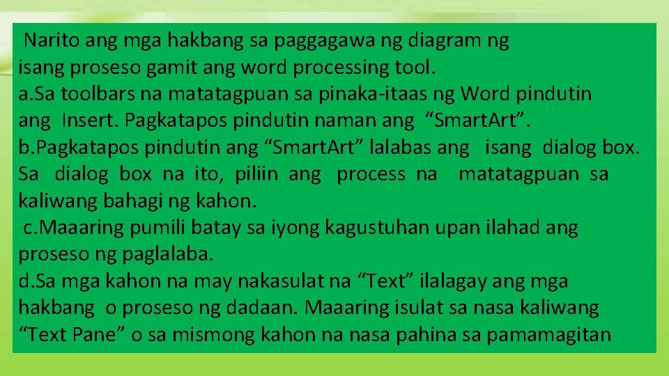 Narito ang mga hakbang sa paggagawa ng diagram ng isang proseso gamit ang word Narito ang mga hakbang sa paggagawa ng diagram ng isang proseso gamit ang word