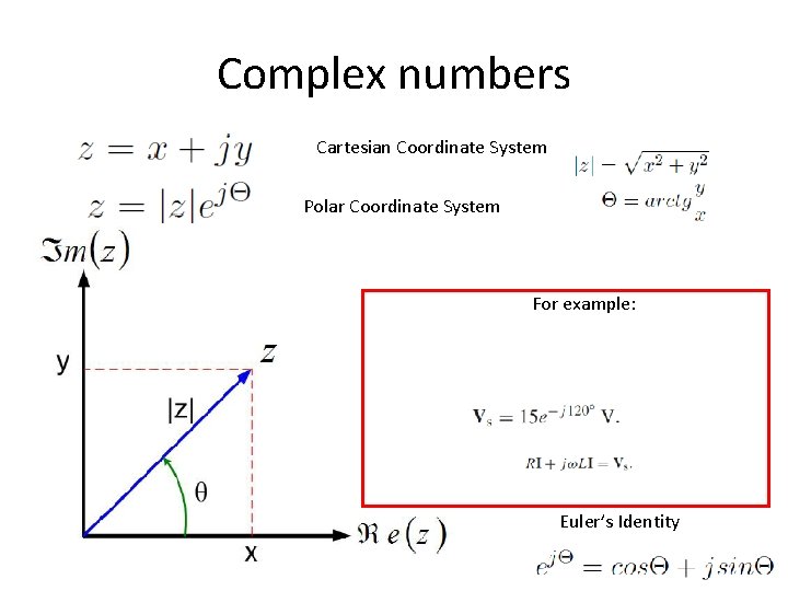 Complex numbers Cartesian Coordinate System Polar Coordinate System For example: Euler’s Identity 