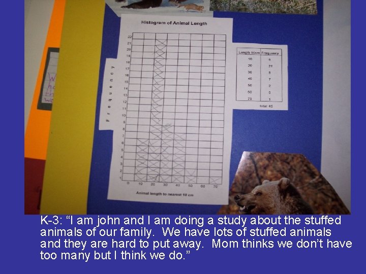 K-3: “I am john and I am doing a study about the stuffed animals K-3: “I am john and I am doing a study about the stuffed animals