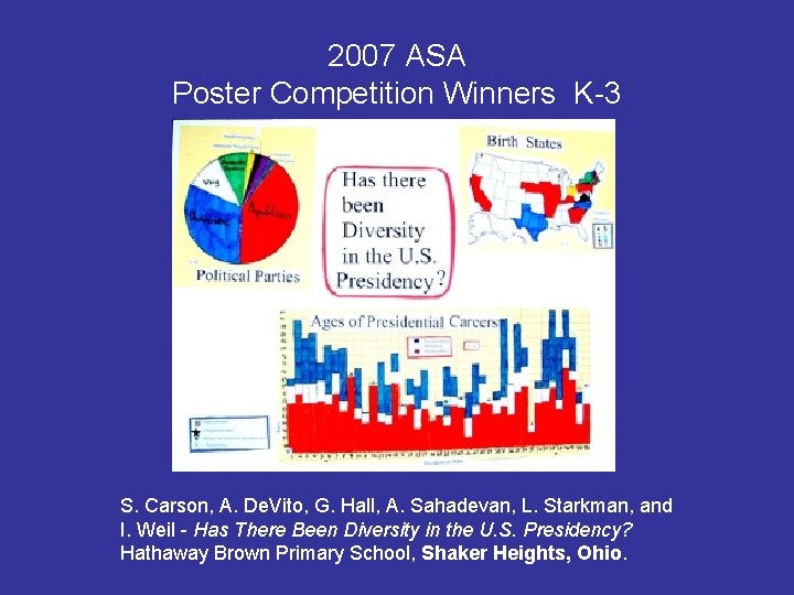 2007 ASA Poster Competition Winners K-3 S. Carson, A. De. Vito, G. Hall, A. 2007 ASA Poster Competition Winners K-3 S. Carson, A. De. Vito, G. Hall, A.