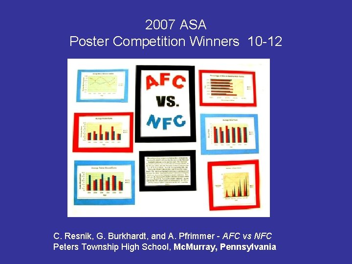2007 ASA Poster Competition Winners 10 -12 C. Resnik, G. Burkhardt, and A. Pfrimmer 2007 ASA Poster Competition Winners 10 -12 C. Resnik, G. Burkhardt, and A. Pfrimmer