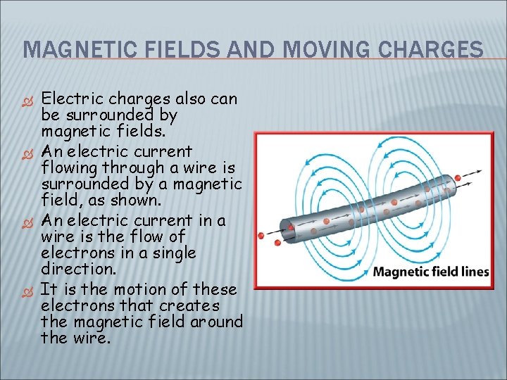 MAGNETIC FIELDS AND MOVING CHARGES Electric charges also can be surrounded by magnetic fields.
