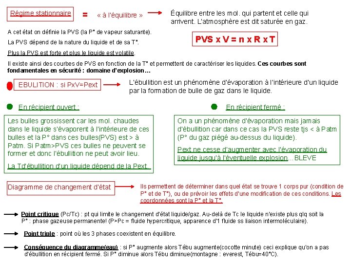 Régime stationnaire = « à l’équilibre » Équilibre entre les mol. qui partent et