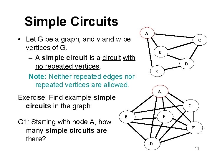 Simple Circuits • Let G be a graph, and v and w be vertices