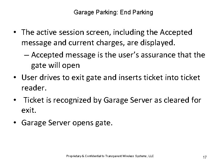 Garage Parking: End Parking • The active session screen, including the Accepted message and