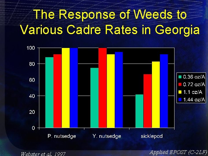 The Response of Weeds to Various Cadre Rates in Georgia Applied EPOST (C-2 LF)