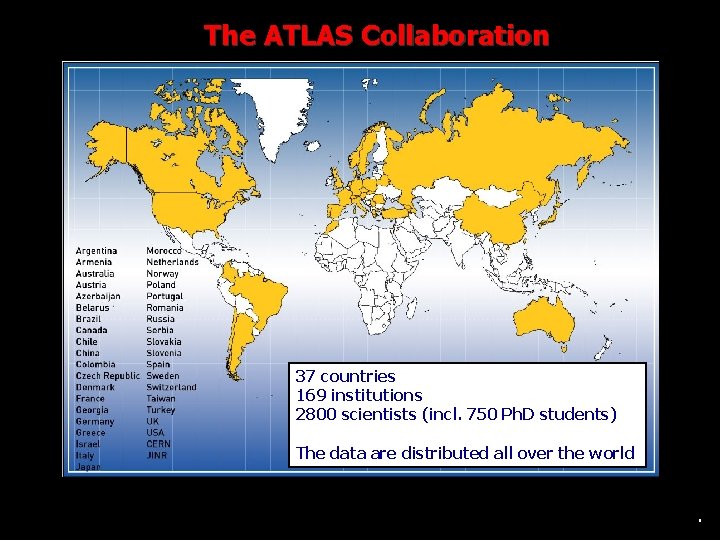 The ATLAS Collaboration 37 countries 169 institutions 2800 scientists (incl. 750 Ph. D students)