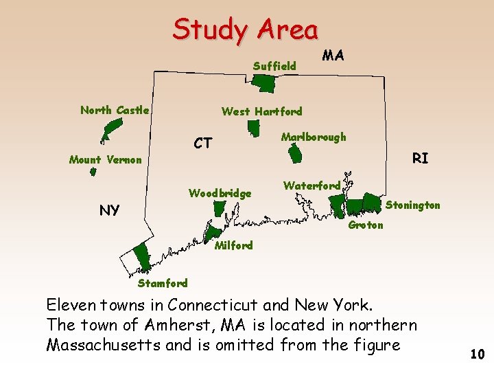 Study Area Suffield North Castle Mount Vernon West Hartford Marlborough CT RI Woodbridge NY