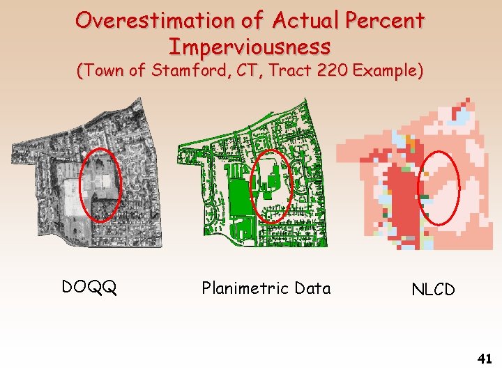 Overestimation of Actual Percent Imperviousness (Town of Stamford, CT, Tract 220 Example) DOQQ Planimetric
