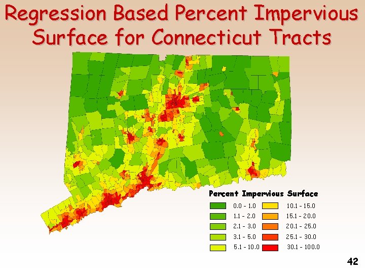 Regression Based Percent Impervious Surface for Connecticut Tracts Percent Impervious Surface 0. 0 -