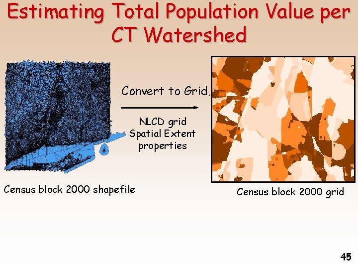 Estimating Total Population Value per CT Watershed Convert to Grid… NLCD grid Spatial Extent
