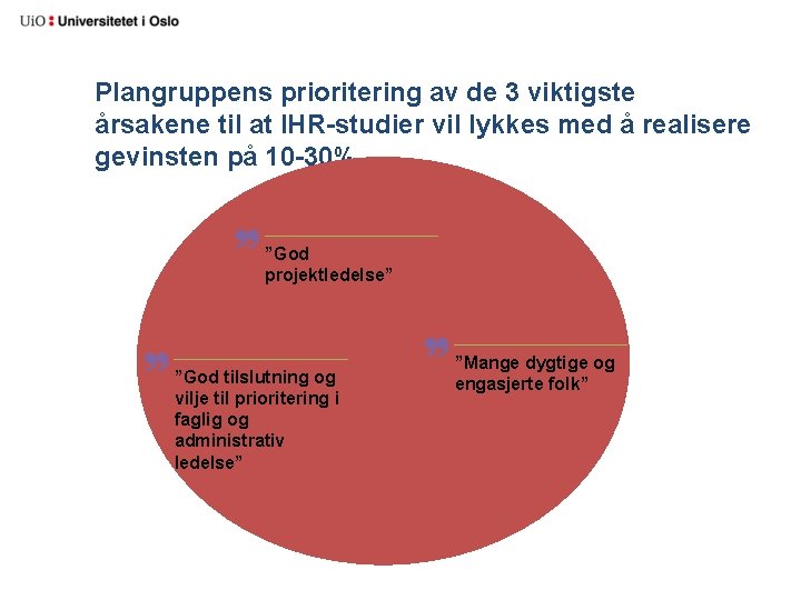 Plangruppens prioritering av de 3 viktigste årsakene til at IHR-studier vil lykkes med å