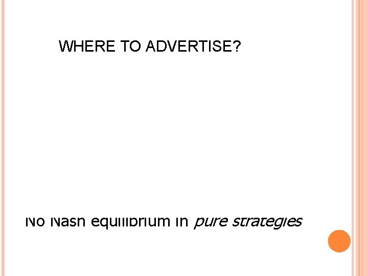 WHERE TO ADVERTISE? No Nash equilibrium in pure strategies 