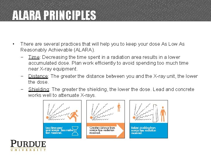 ALARA PRINCIPLES • There are several practices that will help you to keep your