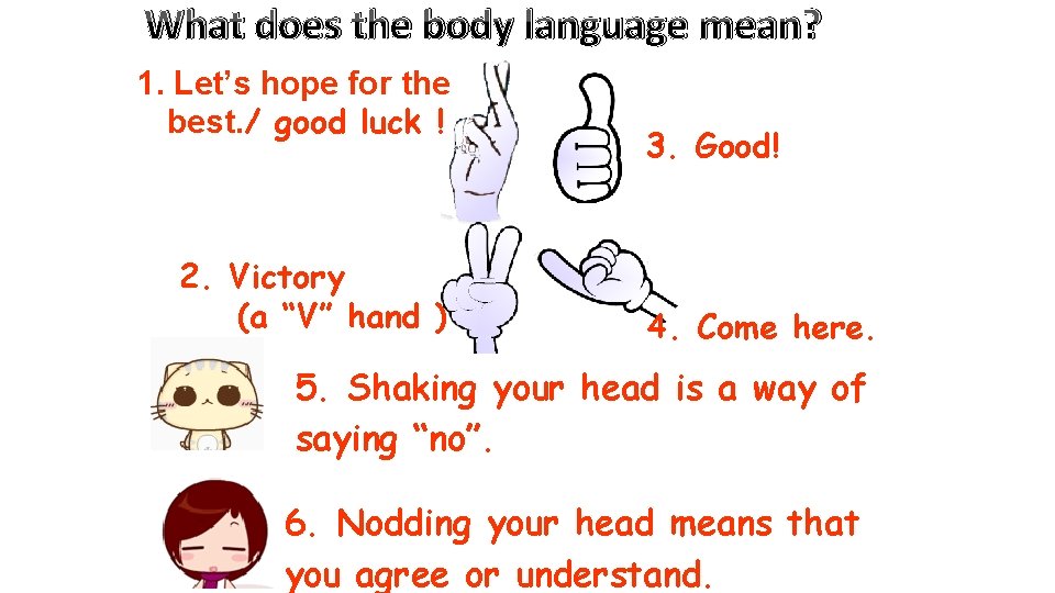 What does the body language mean? 1. Let’s hope for the best. / good