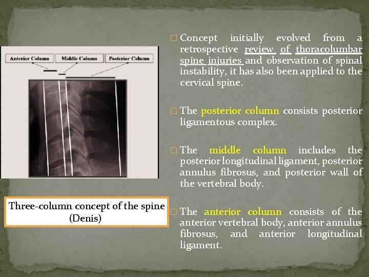 � Concept initially evolved from a retrospective review of thoracolumbar spine injuries and observation